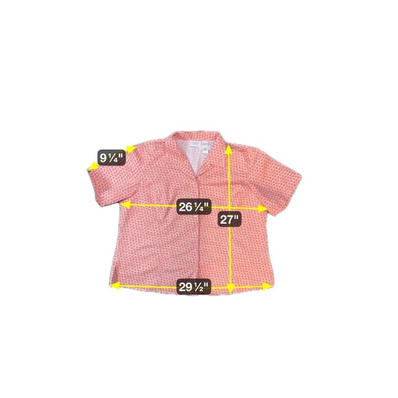 Liz Claiborne Woman Coral Cotton Floral Button-Up Blouse Size 22W Short Sleeve - Picture 9 of 9